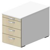 Rollcontainer STYLE | 80 cm tief | mit 3 Sch�ben + Utensilienauszug | Wei�/Ahorn hell