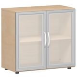 Glasschrank 2 Ordnerhöhen LIFE | 80 cm breit | Buche Natur / Milchglas