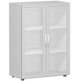 Glasschrank 3 Ordnerhöhen LIFE | 80 cm breit | Hellgrau / Milchglas