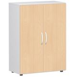 Flügeltürenschrank 3 Ordnerhöhen LIFE | 80 cm breit | Weiss / Buche Natur