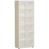 Glasschrank 6 Ordnerh�hen LIFE | 80 cm breit | Ahorn hell / Milchglas