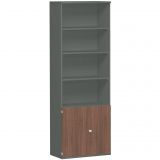 Schrankregal 6 OH STYLE | mit 2 OH T�ren | 80 cm breit | Graphit/Nussbaum