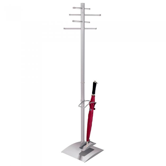 funktionaler und dekorativer Garderobenständer in silber mit Tropfmulde