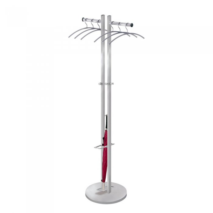 zeitloser Garderobenständer mit 6 Haken und Kleiderbügel in silber