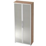Glasschrank 5 Ordnerh�hen LIGHT | 80 cm breit | Nussbaum hell/Milchglas