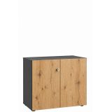 Fl�gelt�renschrank COMFORT 2 Ordnerh�hen | Breite 80 cm | Graphit/Eiche Rustikal