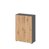 Flügeltürenschrank LIGHT 3 Ordnerhöhen | Breite 80 cm | Graphit/Eiche Rustikal