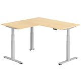 Steh-Sitz-Schreibtisch COMFORT silver | Kombination 160x160 cm | Ahorn