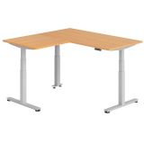 Steh-Sitz-Schreibtisch COMFORT silver | Kombination 160x160 cm | Buche