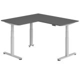 Steh-Sitz-Schreibtisch COMFORT silver | Kombination 160x160 cm | Graphit 