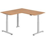 Steh-Sitz-Schreibtisch COMFORT silver | Kombination 160x160 cm | Nussbaum hell