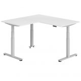 Steh-Sitz-Schreibtisch COMFORT silver | Kombination 160x160 cm | Weiß classic