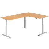Steh-Sitz-Schreibtisch COMFORT silver | Kombination 160x240 cm | Buche