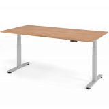 Steh-Sitz-Schreibtisch COMFORT silver | elektrisch höhenverstellbar | B200 x T100 cm | Nussbaum hell