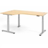 Steh-Sitz-Schreibtisch COMFORT silver | elektrisch höhenverstellbar | in Eckwinkelform | Ahorn
