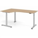 Steh-Sitz-Schreibtisch COMFORT silver | elektrisch höhenverstellbar | in Eckwinkelform | Eiche