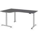 Steh-Sitz-Schreibtisch COMFORT silver | elektrisch höhenverstellbar | in Eckwinkelform | Graphit