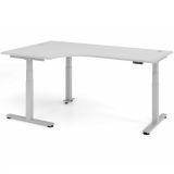 Steh-Sitz-Schreibtisch COMFORT silver | elektrisch höhenverstellbar | in Eckwinkelform | Lichtgrau