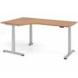 Steh-Sitz-Schreibtisch COMFORT silver | elektrisch höhenverstellbar | in Eckwinkelform | Nussbaum he