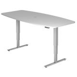 Steh-Sitz-Schreibtisch COMFORT silver | in Tonnenform | elektrisch höhenverstellbar | Lichtgrau