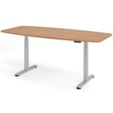 Steh-Sitz-Schreibtisch COMFORT silver | in Tonnenform | elektrisch höhenverstellbar | Nussbaum hell