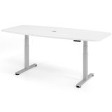 Steh-Sitz-Schreibtisch COMFORT silver | in Tonnenform | elektrisch höhenverstellbar | Weiß classic