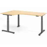 Steh-Sitz-Schreibtisch COMFORT graphit | elektrisch höhenverstellbar | in Eckwinkelform | Ahorn