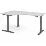 Steh-Sitz-Schreibtisch COMFORT graphit | elektrisch höhenverstellbar | in Eckwinkelform | Lichtgrau