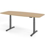Steh-Sitz-Schreibtisch COMFORT graphit | in Tonnenform | elektrisch höhenverstellbar | Eiche
