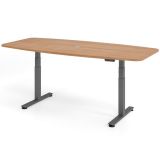 Steh-Sitz-Schreibtisch COMFORT graphit | in Tonnenform | elektrisch h�henverstellbar | Nussbaum hell