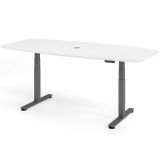 Steh-Sitz-Schreibtisch COMFORT graphit | in Tonnenform | elektrisch höhenverstellbar | Weiss classic