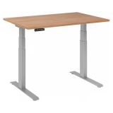 Sitz-Steh-Schreibtisch BUSINESS silver | elektrisch höhenverstellbar | B120 x T80 cm | Nussbaum hell