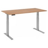 Sitz-Steh-Schreibtisch BUSINESS silver | elektrisch höhenverstellbar | B160 x T80 cm | Nussbaum hell
