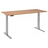 Sitz-Steh-Schreibtisch BUSINESS silver | elektrisch höhenverstellbar | B180 x T80 cm | Nussbaum hell