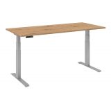 Sitz-Steh-Schreibtisch BUSINESS silver | elektrisch höhenverstellbar | B180 x T80 cm | Eiche Rustika