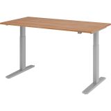 Steh-Sitz-Schreibtisch ECONOMY silver | elektrisch h�henverstellbar | B160 x T80 cm | Nussbaum hell