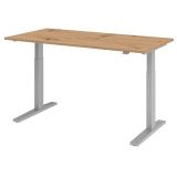 Steh-Sitz-Schreibtisch ECONOMY silver | elektrisch h�henverstellbar | B160 x T80 cm | Eiche Rustikal