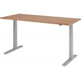 Steh-Sitz-Schreibtisch ECONOMY silver | elektrisch höhenverstellbar | B180 x T80 cm | Nussbaum hell