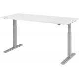 Steh-Sitz-Schreibtisch ECONOMY silver | elektrisch höhenverstellbar | B180 x T80 cm | Weiß classic