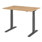 Sitz-Steh-Schreibtisch ECONOMY graphit | elektrisch höhenverstellbar | B120 x T80 cm | Eiche Rustika