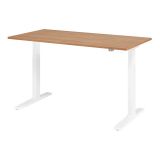Sitz-Steh-Schreibtisch ECONOMY weiss | elektrisch h�henverstellbar | B160 x T80 cm | Nussbaum hell