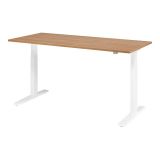 Sitz-Steh-Schreibtisch ECONOMY weiss | elektrisch h�henverstellbar | B180 x T80 cm | Nussbaum hell