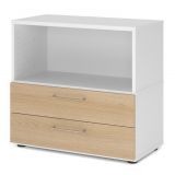 Aktenregal 2 Ordnerh�hen mit Schubladen FLEXWALL | Weiss/Eiche 
