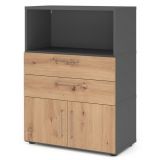 Aktenregal 3 Ordnerh�hen mit T�ren + Schubladen FLEXWALL | Graphit/Eiche Rustikal