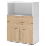 Aktenregal 3 Ordnerh�hen mit T�ren + Schubladen FLEXWALL | Weiss/Eiche