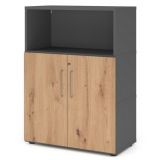 Aktenregal 3 Ordnerh�hen mit T�ren FLEXWALL | Graphit/Eiche Rustikal 