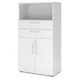 Aktenregal 4 OH mit T�ren + Schubladen FLEXWALL | Weiss