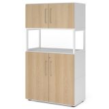Aktenregal 4 Ordnerhöhen mit 2 Türen FLEXWALL | Weiss/Eiche