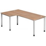 Schreibtisch Eckwinkelform HERA silver | 200 x 120 cm | Nussbaum hell