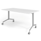 fahrbarer Klapptisch @classic | 160 x 80 cm | Y-Fu� Gestell silber | Platte Wei� classic
